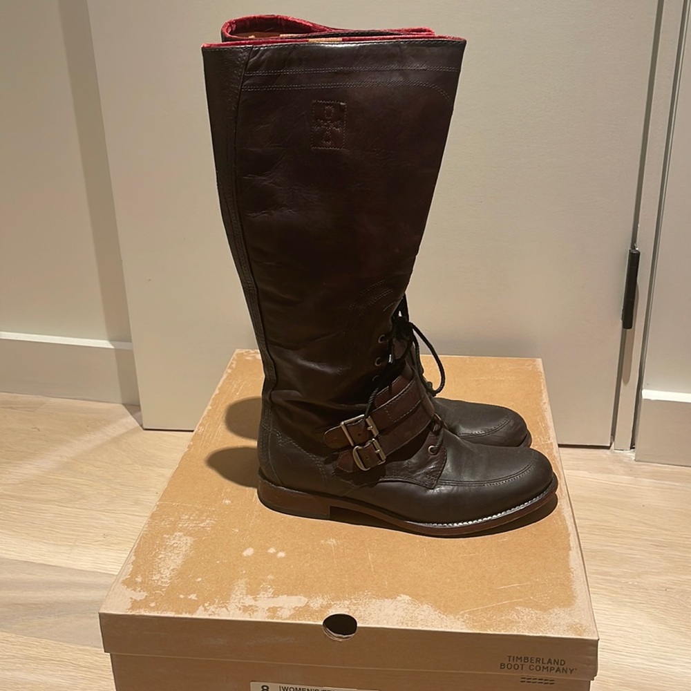 Timberland Lucile buckle dark brown leather riding boots